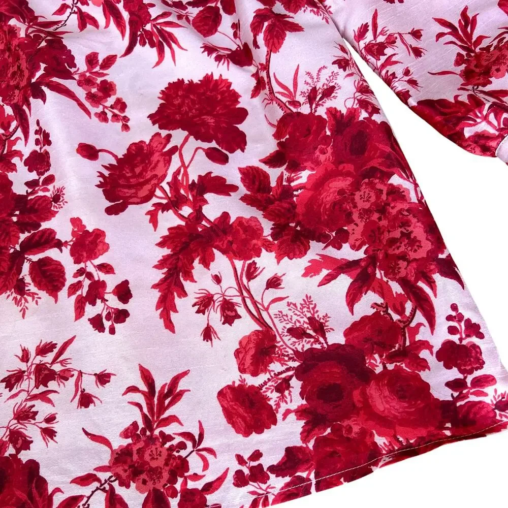 Tuckernuck‎ Zinnia Bloom Bouvier Blouse | Size XXS | Red Floral Ruffle Neck